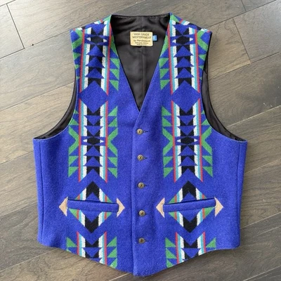 Vtg Pendleton High Grade Western Wear Wool Vest 42 Cobalt Blue Southwest Aztec - Image 1 of 4