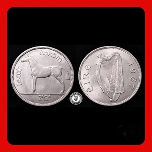 Irlanda 1967 | Irlandese 2s6d | Mezza Corona Irlandese | Cavallo | KM.16a | UNC - Foto 1 di 2