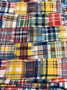 VTG ‘70’s Colorful Faux Madras Plaid Patchwork 3 " Squares Cheater Quilt BTFQ - Picture 1 of 6