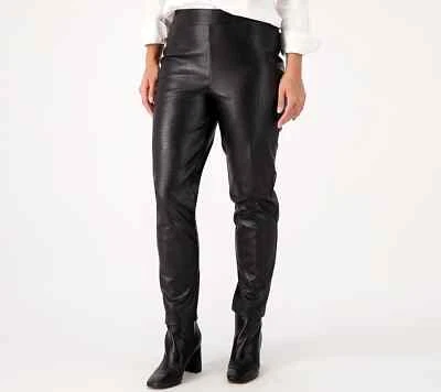 Isaac Mizrahi Live! Pantalón al tobillo ajustado regular de cuero de cocodrilo sintético negro 12 A551033 Foto 1 de 2