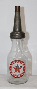 VINTAGE STYLE TEXACO MOTOR OIL GLASS BOTTLE SPOUT QUART GAS STATION ADVERTISING - Picture 1 of 15