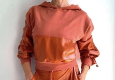 Noli Burnt Orange Vegan Leather Hoodie - Image 1 of 4