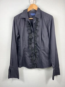 J. McLaughlin Damen Smoking Rüschen Knopfleiste Hemd Größe 10 Marineblau/Schwarz - Bild 1 von 10