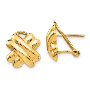 14k Yellow Gold Polished X Omega Back Post Earrings - Picture 1 of 7