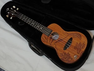 LUNA Coral concert UKULELE new UKE w/CASE - All Solid Mahogany - Fish Kelp Inlay - Picture 1 of 8