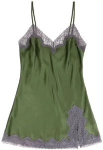 SAMANTHA CHANG SC813112 KLASSISCHES SEIDENGEDRUCKTES BABYDOLL HEMD IN DUNKELGRÜN - Bild 1 von 2