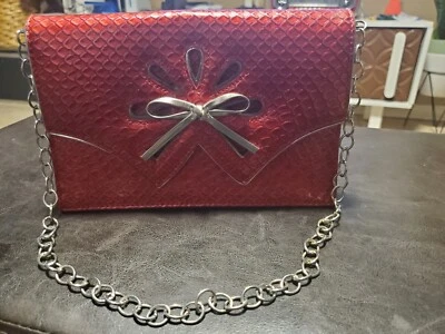 Bolso sin asas Bellini imitación piel de serpiente charol rojo  Foto 1 de 4