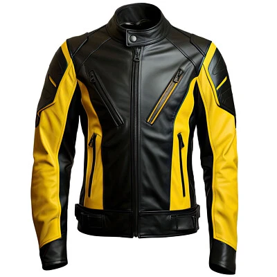 Men's Yellow Leather Jacket | Men's Black Leather Jacket | Men's Leather Jacket - Image 1 of 4