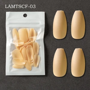 ⭐24Pcs Matte French Ballerina Coffin Nails Full Cover Short False Nails Art Tips - Picture 1 of 25