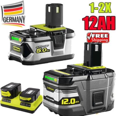 MARKENLOS 2x Batería 18V 12Ah 8Ah Ori para RYOBI One Plus RB18L50 P108 P109 / Cargador doble