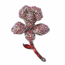 STUNNING flower TULIP Brooch/pendant RED Austrian crystals NEW Large lilly rose