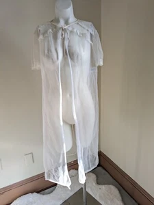 Vintage JC Penney Robe Womens M Peignoir White Honeymoon Lace Sheer Union Made - Picture 1 of 17