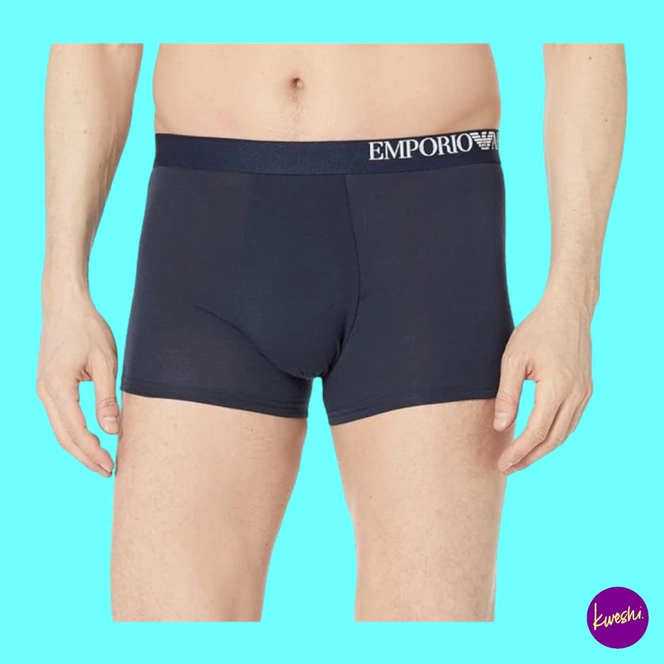 Paquete de 3 baúl boxers EMPORIO ARMANI para hombre, fibra ecológica suave al tacto, azul marino/marino, XL Foto 1 de 4