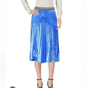 PINKO Italy Velvet Blue Shimmer Waist Midi Pleated Skirt Size S/M - Picture 1 of 10