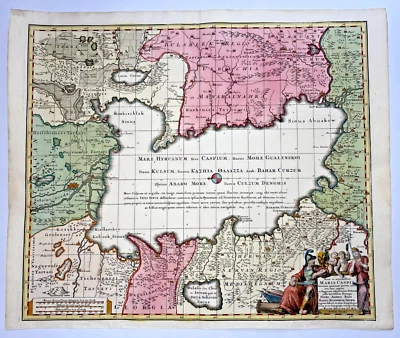 CASPIAN SEA MATTHAUS SEUTTER 1740 UNUSUAL LARGE ANTIQUE MAP 18TH CENTURY - Image 1 of 4