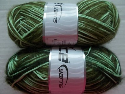 Ice Yarns Mohair Blend brushed yarn, olive/mint, lot of 2 (148 yds ea) - Image 1 of 3