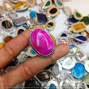 Pink Agate & Mix Gemstone 925 Sterling Silver Plated Handmade Design Pendant Lot - Picture 1 of 3