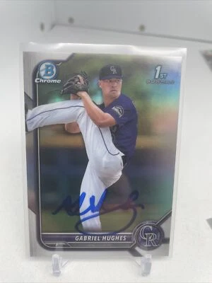 2022 Bowman Refractor 1st Gabriel Hughes Signed Card Colorado Rockies BDC-151 - Image 1 of 3