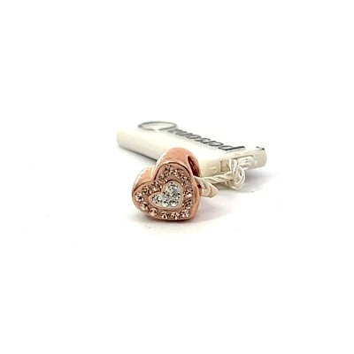 Persona Argento Sterling & 18k Oro Rosa Rivestimento Cuore Cristallo Perlina - Immagine 1 di 4