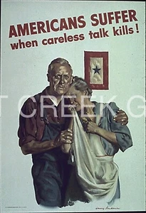 WWII Poster, "AMERICANS SUFFER  when careless talk kills!" Print on 11x14" 22708 - Picture 1 of 1