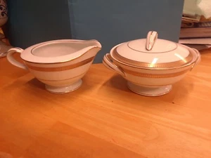 NORITAKE GOLDWYN 2-1/4" COVERED SUGAR BOWL & 2-5/8" CREAMER 10 OZ.  - Picture 1 of 11