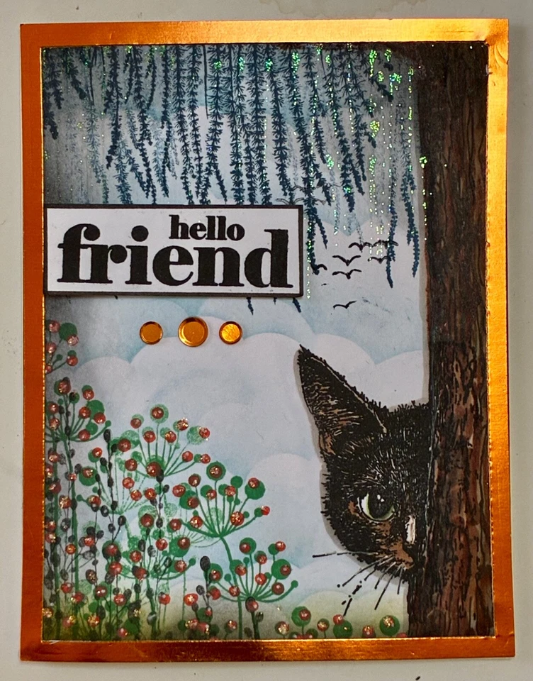 AMISTAD - GATO - Tarjeta MEDIOS MIXTOS hecha a mano por Dee Foto 1 de 4