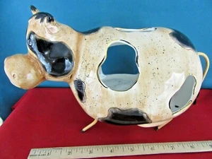 Ceramic Cow T-Light Candle Night Light Smiling Skinny Legs Fat Body Folk Art - Picture 1 of 4