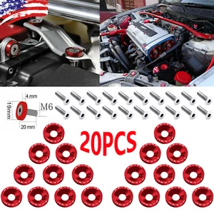 20PCS Red Jdm Billet Aluminum Fender/Bumper Washer/Bolt Engine Bay Dress Up Kit - Foto 1 di 11