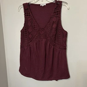Maurice’s Maroon Tank Top  Shirt Size Large Lace Detail V Neck Casual Workwear - Picture 1 of 6