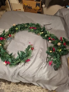 Pre Lit Christmas Frosted Decorative Garland - With Baubles Great Quality 2 M - Picture 1 of 8