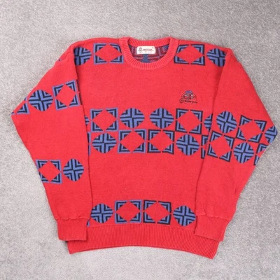 Suéter Pullover Vintage Antigua Country Funky Geométrico Rojo XL Hecho en Estados Unidos Foto 1 de 4