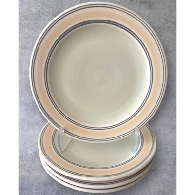 Juego de 4 platos de cena de gres Pfaltzgraff Key Largo 11" bandas verdes amarillas crema Foto 1 de 4