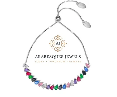 ARABESQUES JEWELS GENUINE STERLING SILVER. MULTI TEARDROP TENNIS SLIDER BRACELET - Image 1 of 3