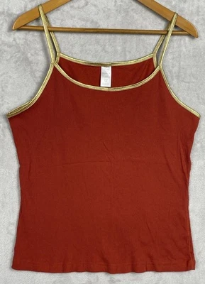 Camiseta sin mangas Y2K Vintage Cami Camisola Boho Óxido Naranja Dorado Acanalada Tejida Metálica Foto 1 de 4