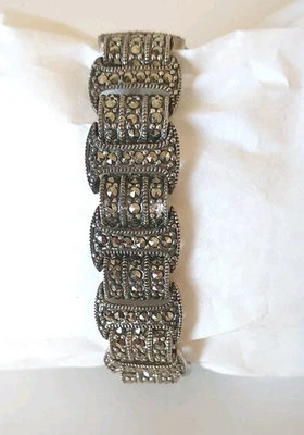 Sterling Silver Marcasite NF 925 Thailand Link Bracelet 7.5 Inch - Image 1 of 4