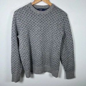 J Crew Mens Birdseye Sweater Sz M Lambswool Gray Blue Classic Heavyweight Casual - Picture 1 of 11