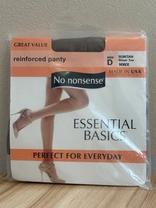 No Nonsense Pantyhose Size D Suntan Sheer Toe Essential Basics Reinforced Panty - Picture 1 of 11