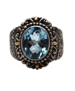 Anillo Topacio Azul Robert Manse Plata Esterlina Oro Amarillo 18K Talla 8 Tejido Cuentas - Imagen 1 de 5