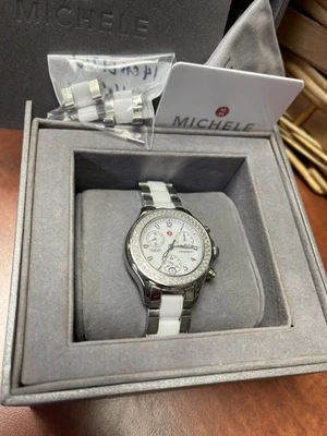 Michele Tahitian Ceramic Chronograph Stainless White Diamonds Watch MWW12C000001 - Image 1 of 4