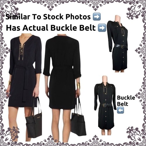 Abito Michael Kors nuovo senza etichette con cintura dettagli catena oro taglia media $149