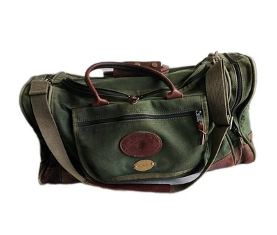 Vintage Orvis Leather & Green Canvas Duffel Travel Bag handle & shoulder strap - Image 1 of 4