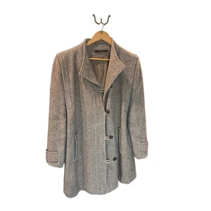 VTG Herringbone Wool Blend Coat Womens Button Up Collared Overcoat Warm Jacket - Picture 1 of 7