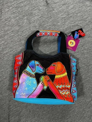 Bolso de Mano Laurel Burch Para Mujer Azul Rojo Colorido Perro Arte Lona Cremallera Top Cartera Foto 1 de 4
