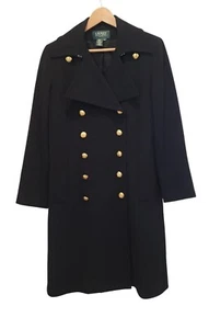 Ralph Lauren Petite Black Wool Blend Double Breasted Pea Coat Gold Buttons P/L - Picture 1 of 8