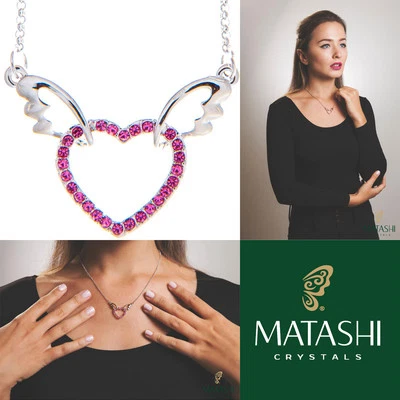 Collar chapado en rodio de 16" con corazón alado y cristales de rosa de Matashi Foto 1 de 4