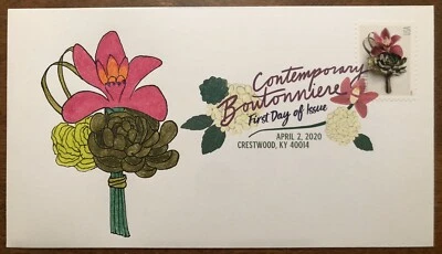 Contemporary Boutonniere 2020 FDC First Day Cover Hand Drawn Cachet DCP - Image 1 of 2