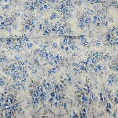 Sheer Blue Floral Chiffon Fabric Sewing Quilting 1 Yard 44" Wide - Image 1 of 4