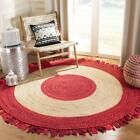 Round Jute & Cotton Mix Rug Hand Braided Area Rug Indian Rug for Living Rooms