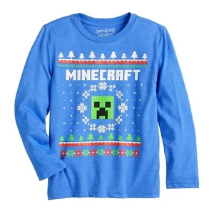 Minecraft Christmas Shirt T Tee Boys Kid Holiday Santa hat Sz 4 5 Holiday - Picture 1 of 2