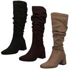Ladies Spot On Mid Block Heel High Leg Rouched Boot with Inside Zip F51242
